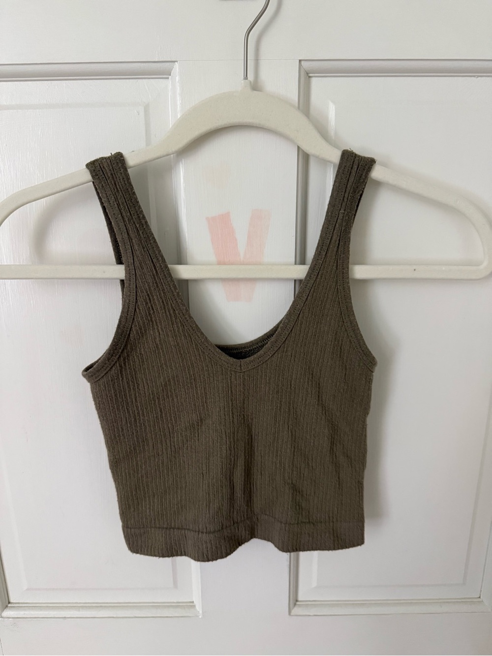 Urban Outfitters  Ribbed V-Neck Crop Tank Top - Olive